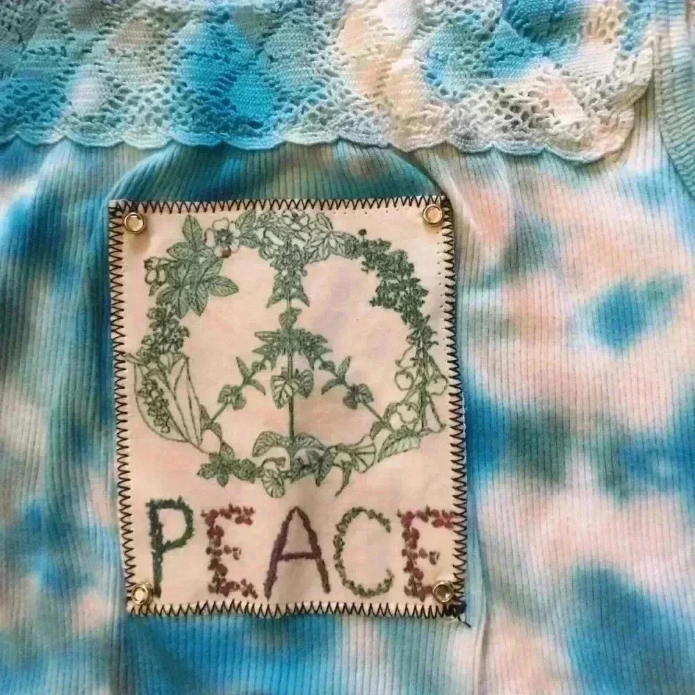 Peace tie dyed tank top girls M lace Boho